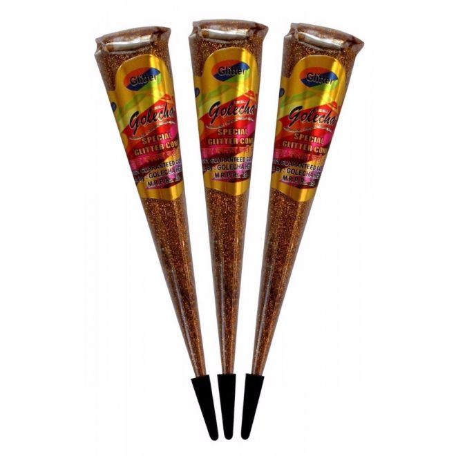 Golecha Glitter Cones for Temporary Henna Tattoos (Gold)