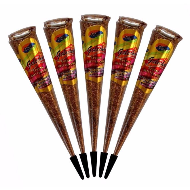 Golecha Glitter Cones for Temporary Henna Tattoos (Gold)