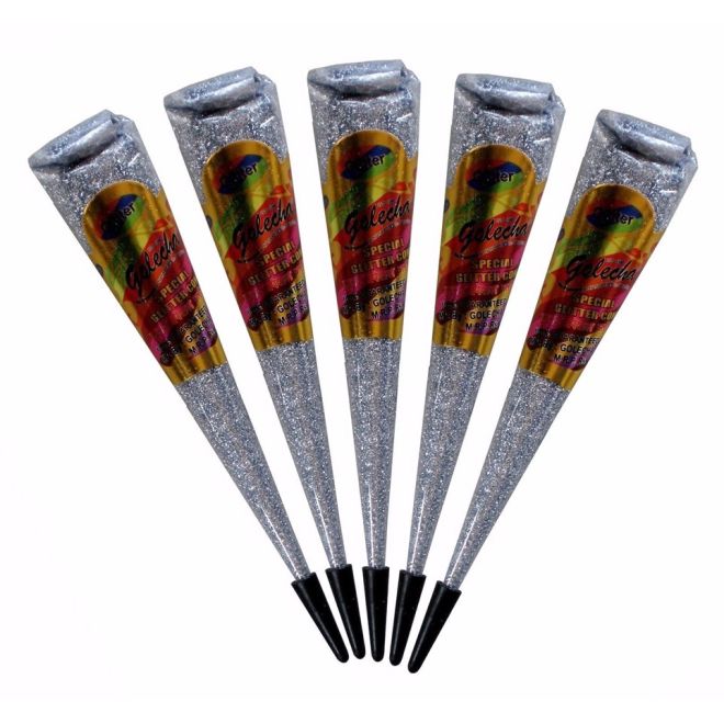 Golecha Glitter Cones for Temporary Henna Tattoos (Silver)