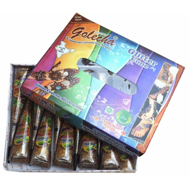 Golecha Glitter Cones for Temporary Henna Tattoos (Gold)