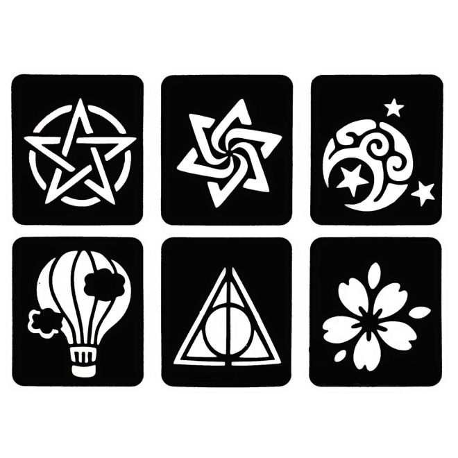 6x Tattoo Schablonen - verschiedene Motive, selbstklebend & wiederverwendbar