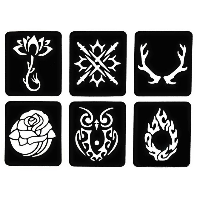 6x Tattoo Schablonen - verschiedene Motive, selbstklebend & wiederverwendbar