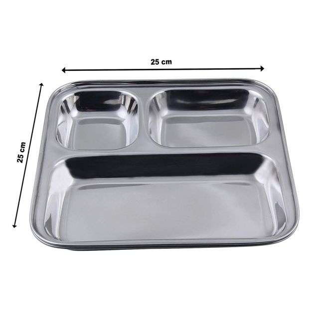 3 Khana Thali - Stainless Steel Rimmed Plate for Kids with three Compartments