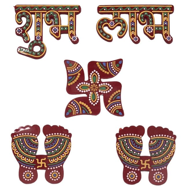 5 Stk. Acryl Shubh Laabh - Laxmi Füsse - Swastik Aufkleber