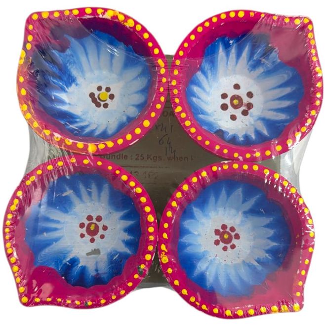 4 Stk. Fancy Diya-Set aus Lehm/Ton