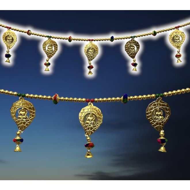 Toran Ganesh Laxmi im Blatt - Türbehang für Pujas, Partys, Zeremonien, Feste usw. (110 cm)