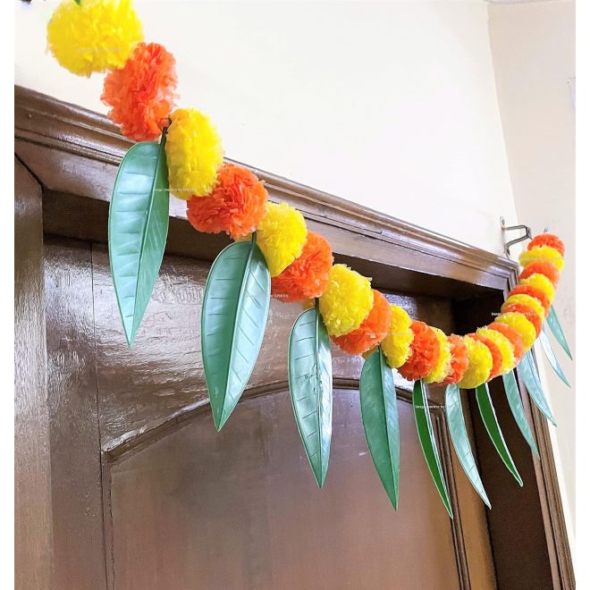 Toran Leaf Flowers - Türbehang für Pujas, Partys, Zeremonien, Feste usw. (90 cm)