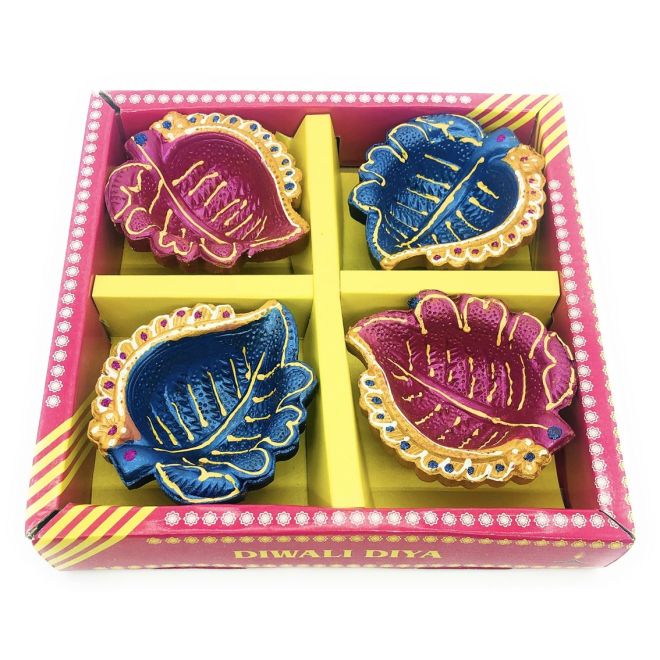 4er Set Leaf, Blatt Puja Diya