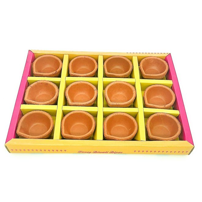 12 Stk. Classic Clay Puja Diya (Öllämpchen aus Lehm, Handgefertigt.)