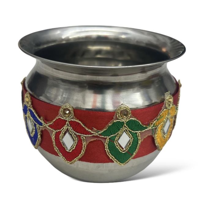 Karwa Chauth Decorated Thali-Set (3 Pieces Thali, Kalash, Chalni)