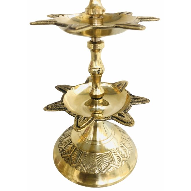 Morpankh PanchMahal Brass Diya Oil Lamp, graviert & verstellbar (3 Etagen Öllampe aus Messing)