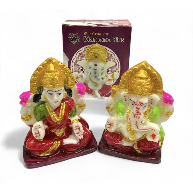 Set of Lakshmi + Ganesh Idols, Made of Marble Dust (7x6x3 cm)