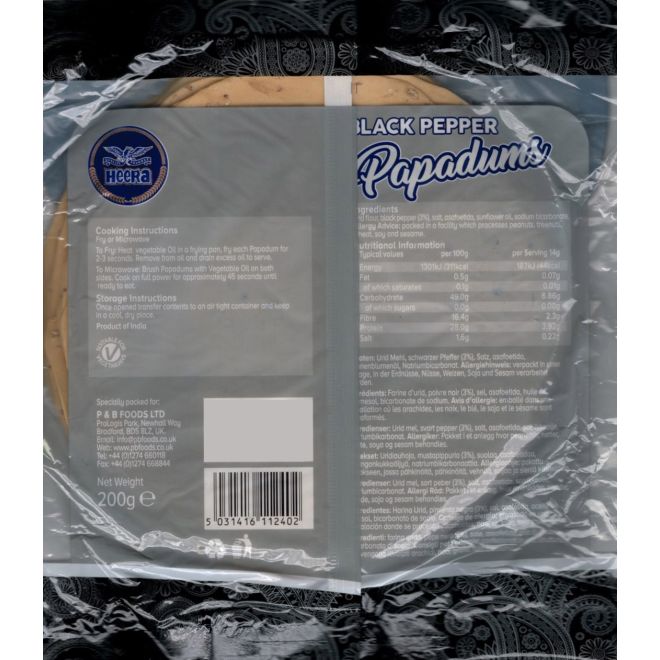 Heera Black Pepper Papadums (200 g)