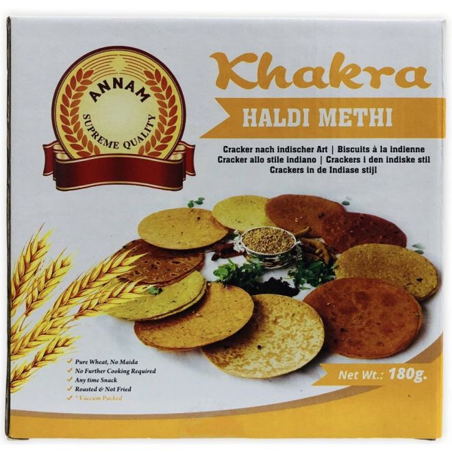 Annam Khakra - Haldi Methi Cracker (gerösteter Snack, Papad) 180g