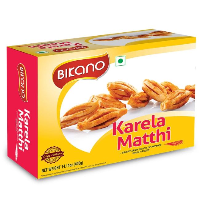 Bikano Karela Matthi (Knusprig-würziger Snack aus raffiniertem Weizenmehl) 400g