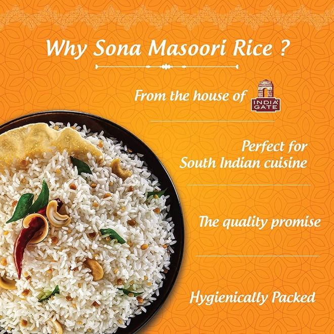 India Gate Sona Masuri Rice (Hochwertiger, Aromatischer Masoori Reis)