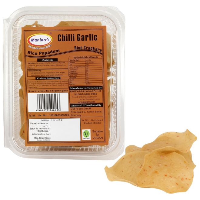 Maniarr Khichiya, Rice Crackers - Chilli Garlic (gerösteter Snack) 200g