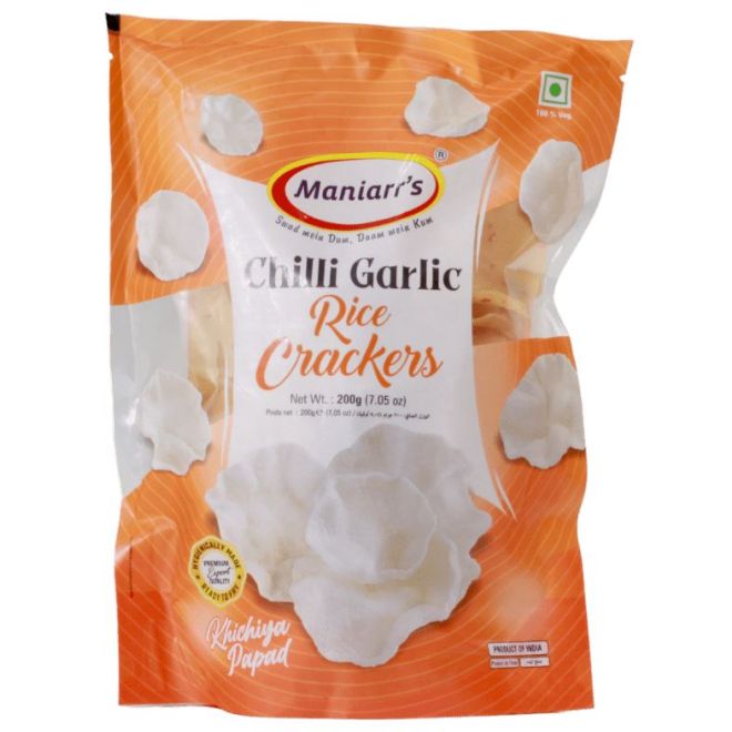 Maniarr Khichiya, Rice Crackers - Chilli Garlic (gerösteter Snack) 200g