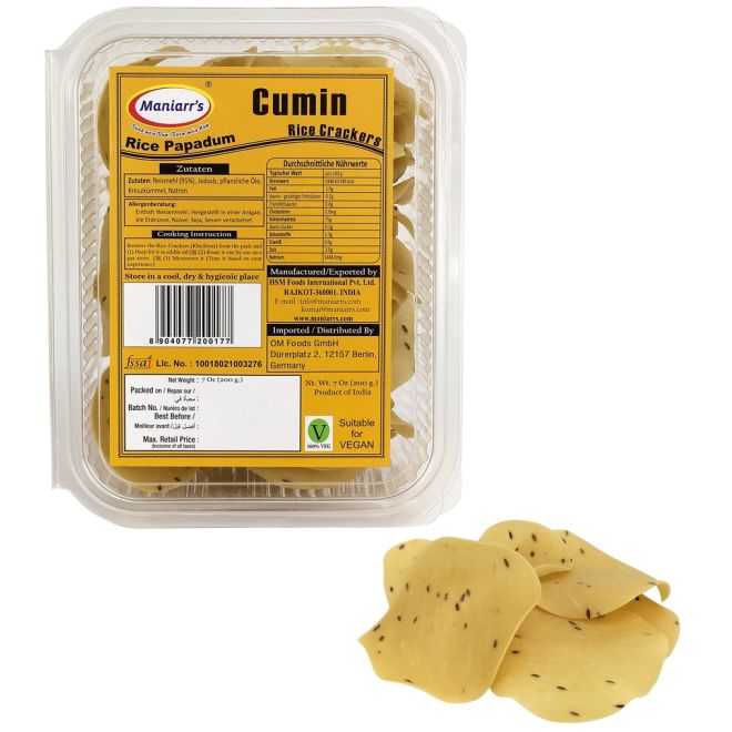 Maniarr Khichiya, Rice Crackers - Cumin (gerösteter Snack) 200g