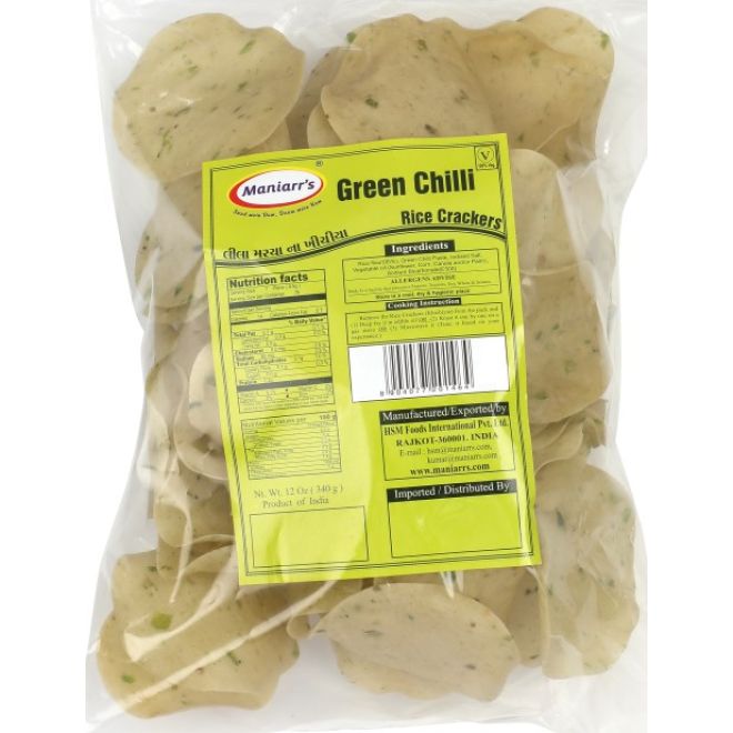 Maniarr Khichiya, Rice Crackers - Green Chilli Garlic (gerösteter Snack) 200g