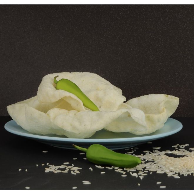 Maniarr Khichiya, Rice Crackers - Green Chilli Garlic (gerösteter Snack) 200g