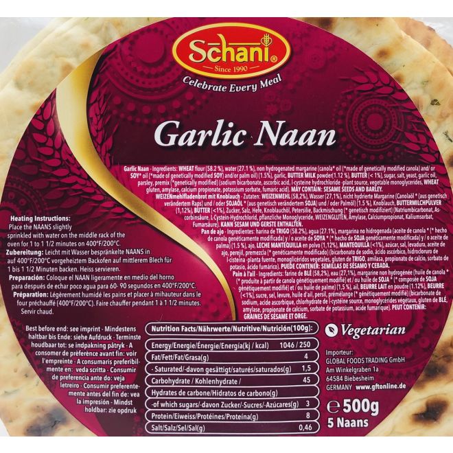5 Stk. Schani Garlic Knoblauch Naan (500g)
