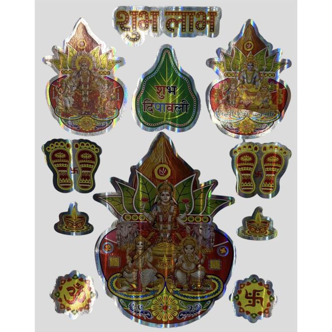 11 Stk. Diwali-Laxmi Reflektierende Aufkleber auf A4 Bogen
