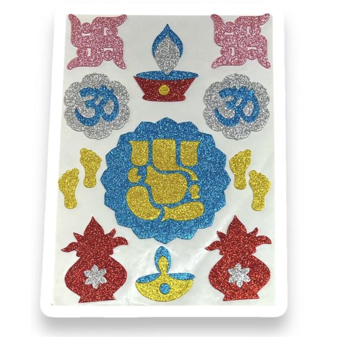 Ganesh Ridhi Sidhi - Decorative Foam Self Adhesive Colourful Stickers on A4 Sheet