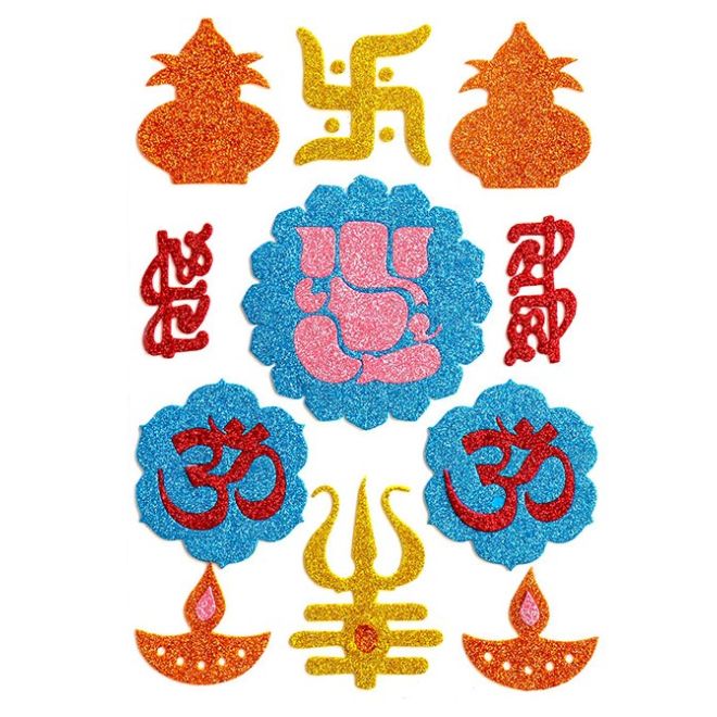 Ganesh Ridhi Sidhi - Decorative Foam Self Adhesive Colourful Stickers on A4 Sheet