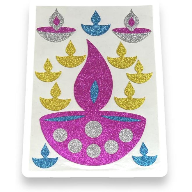 Diwali Diyas - Decorative Foam Self Adhesive Colourful Stickers on A4 Sheet