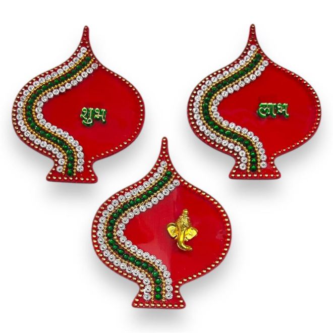 Decorative Hard Acrylic Multicolor Shubh Laabh & Ganesh Stickers for Door Wall