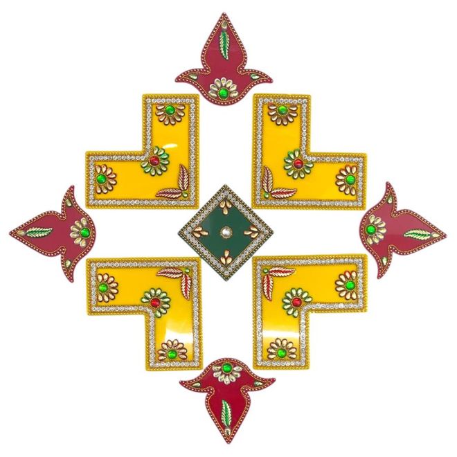 9 Piece Decorative Reusable Large Acrylic Diwali Rangoli for Floor (35-50cm)