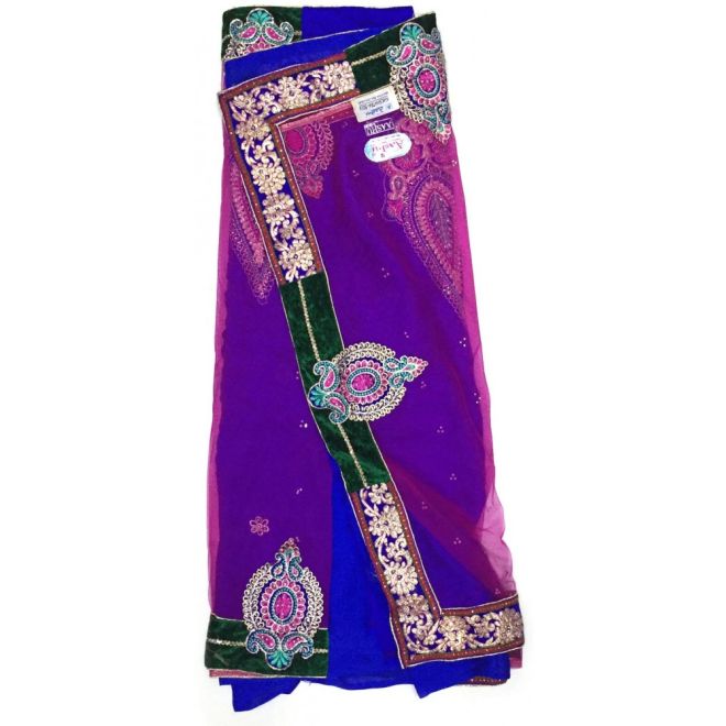 Gemustertes Choli (Sari-Oberteil) aus Samt - Schwarz