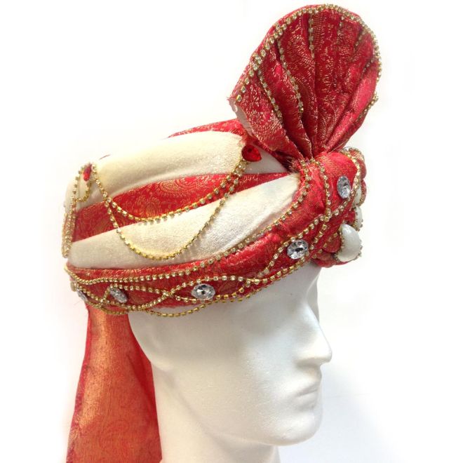 Herren-Turban für Fasching, Karneval, Hochzeit usw. | Reichlich verziert mit Strass- & Glassteinen | Flexible Größe