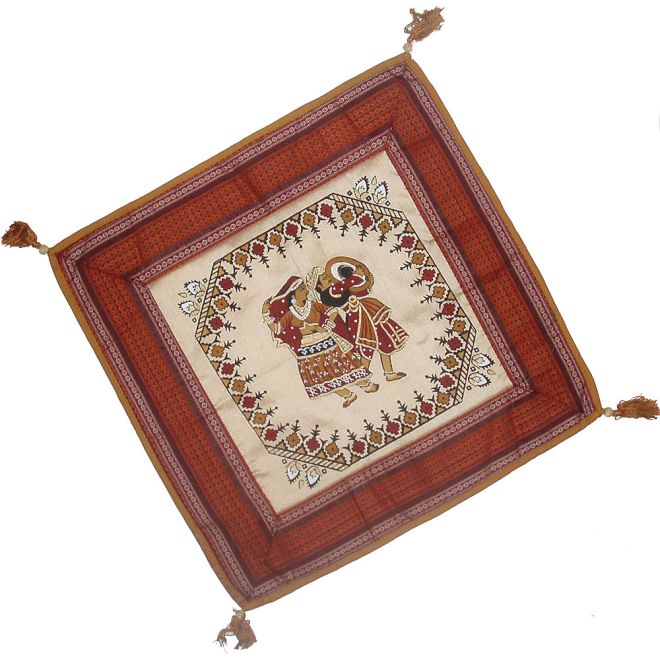 100% Cotton Indian Cushion Cover with Indian Motif / 40 cm x 40 cm