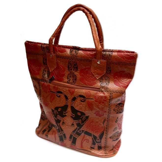Beautiful Spacious Carrybag made from Pleather and Covered by Indian Motif