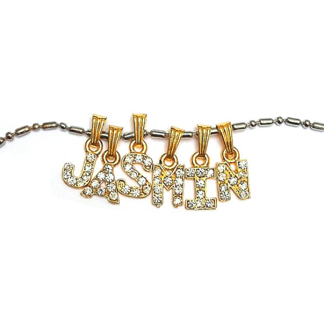 Gilded Chain Pendant - Letter "P" - Rhinestones