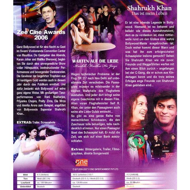 Bollywood 3-Disc-Set (Shahrukh Khan) Warten auf die Liebe, Zee Cine Award 2006 , SRK Das ist mein Leben