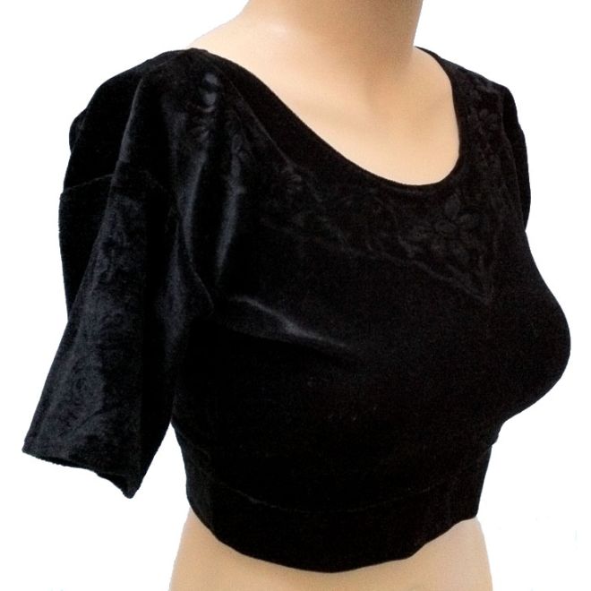 Gemustertes Choli (Sari-Oberteil) aus Samt - Schwarz