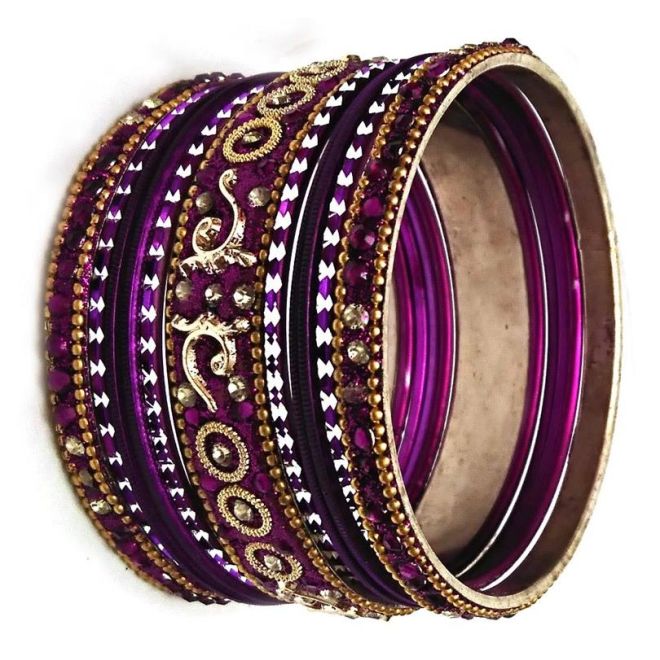 11pcs. Bangles-Set with colorful rhinestones, made of metal