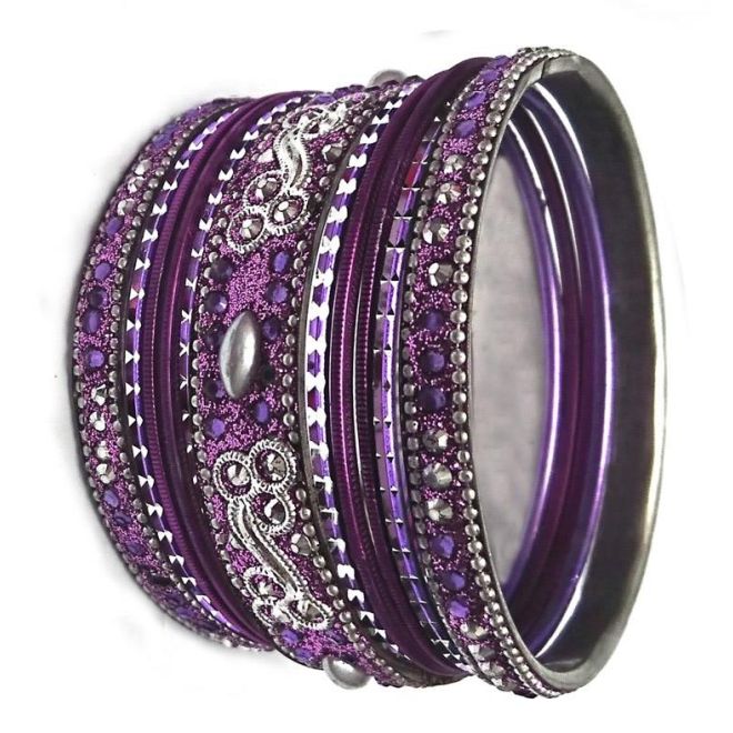 11Stk. Armreifen-Set mit bunten Glitzersteine aus Metall