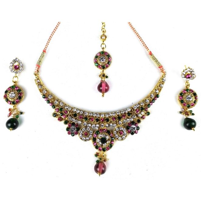 Vierteiliges Schmuck-Set (Ohrringe, Kette & Tikka)