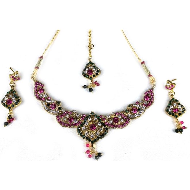 Vierteiliges Schmuck-Set (Ohrringe, Kette & Tikka)