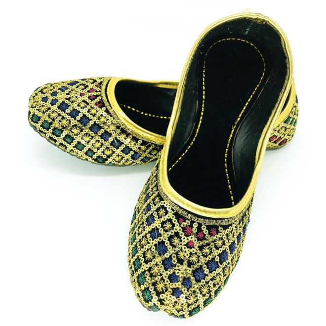 Damen Khussa Slipper, bestickt mit Pailletten, Handgefertigt