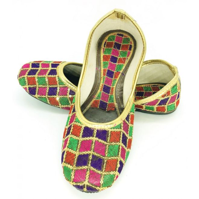 Damen Khussa Slipper, bestickt mit Pailletten, Handgefertigt