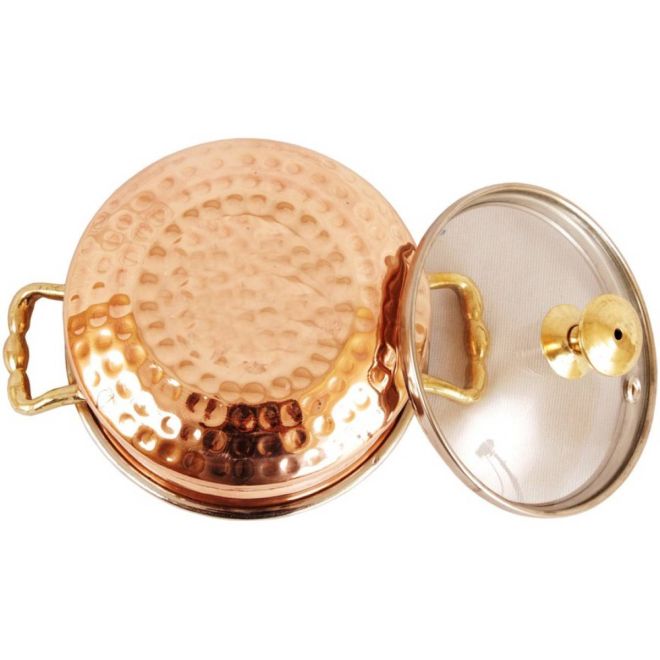 Handi with Glass Lid (Round Steel Copper Pot for rice, soups etc.)