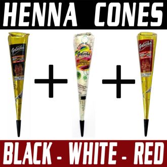 3x Golecha Henna Paste Kegel (Schwarz + Weiss + Rot) 75g
