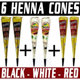 6x Golecha Henna Kegel (Schwarz + Weiss + Rot) 150g