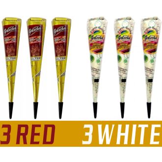 3x Rote + 3x Weisse Golecha Henna Paste Kegel (150g)