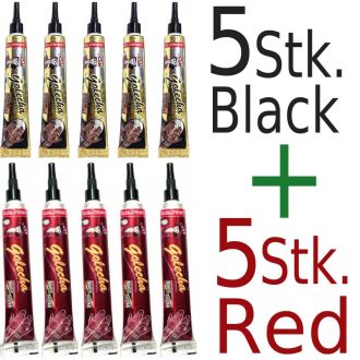 5x BLACK + 5x RED Golecha Henna Tubes | Fast Dry-Color | Clinically tested | 250g